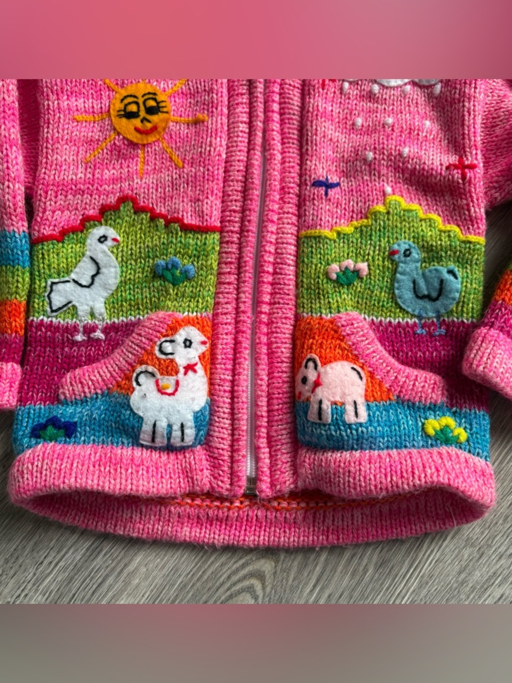 American South Side Vintage Peruvian Arpillera Embroidered Sun Llama Zip 2T - Picture 2 of 11